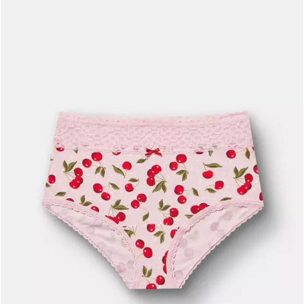 Torrid Pink Cherry Print Lace Trim Brief Panty